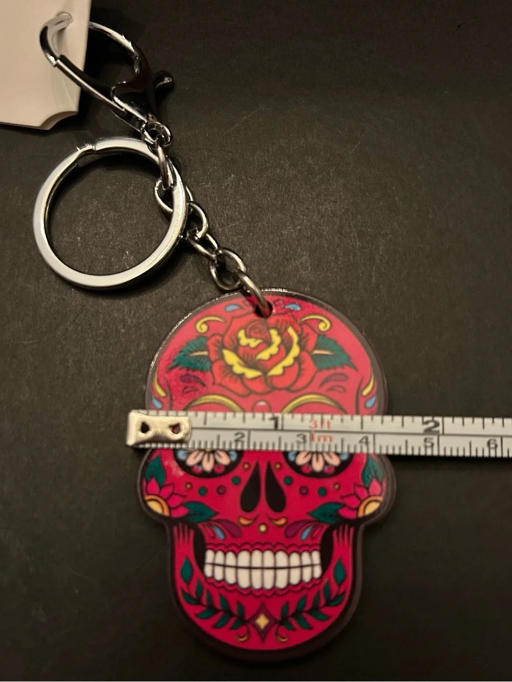 Colorful Floral Sugar Skull Acrylic Bag Charm Keychain in Assorted Colors NWT